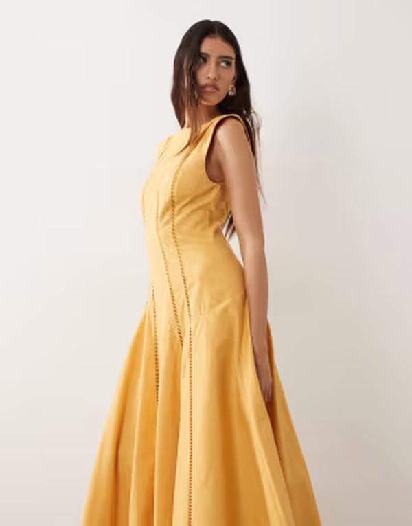 アレンジ レディース トップス ワンピース マキシ ARRANGE linear cutwork maxi dress in orange オレンジ|ReVida 店