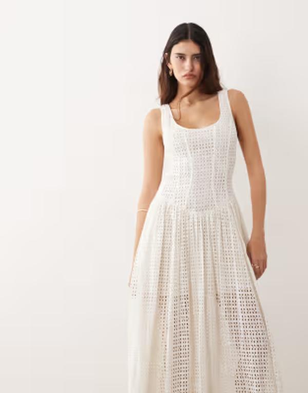 アレンジ レディース トップス ワンピース ARRANGE dropped waist eyelet midaxi dress WHITE ホワイト|ReVida 店