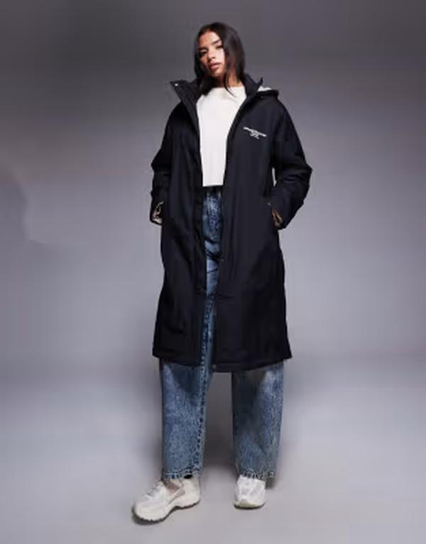 エイソス レディース アウター 厚地の外套 グラフィック ASOS Weekend Collective Weekend Collective longline coat with teddy lining and graphics and cream NAVY 米国海軍