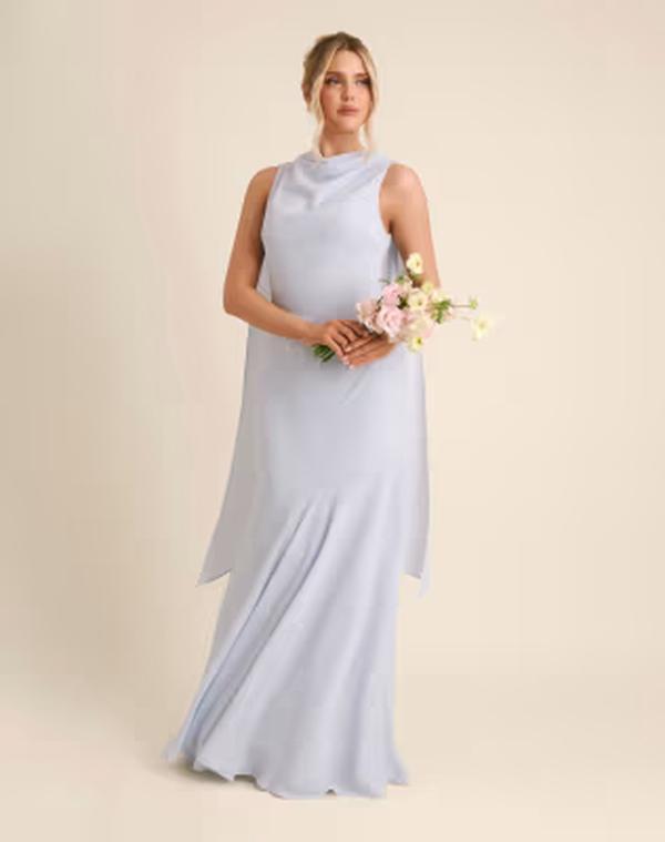 シックスストーリーズ レディース トップス ワンピース クレープ マキシ Six Stories Bridesmaid crepe high cowl neck maxi dress in pale blue ブルー｜ReVida 店