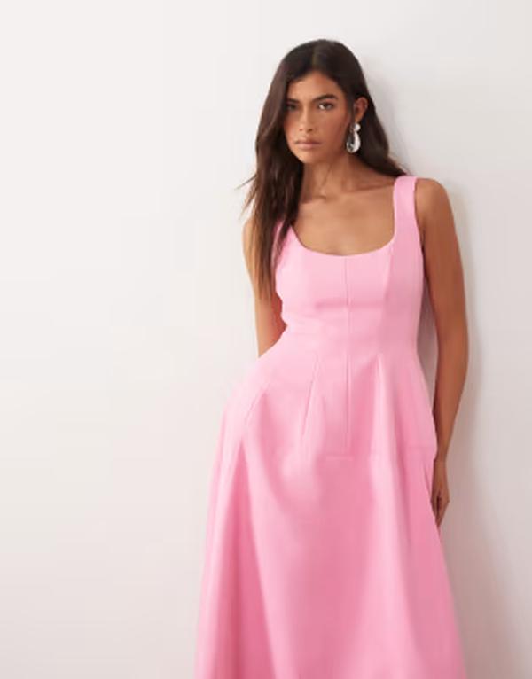 アレンジ レディース トップス ワンピース マキシ ARRANGE wide scoop neck structu red maxi dress PINK ピンク｜ReVida 店