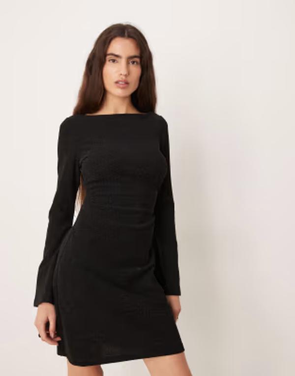 ジーナトリコ レディース トップス ワンピース ミニ Gina Tricot long sleeve boatneck glitter mini dress Black ブラック｜ReVida 店