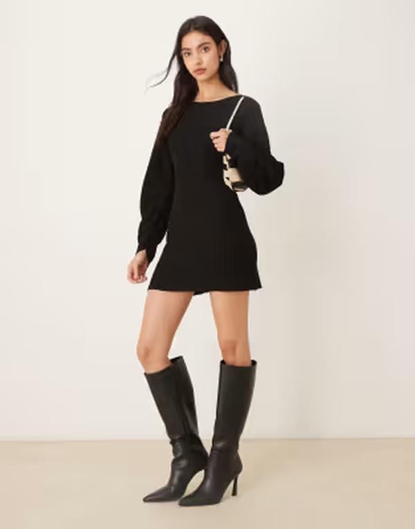 ジーナトリコ レディース トップス ワンピース ミニット Gina Tricot long sleeve knit sculpted mini dress Black ブラック|ReVida 店