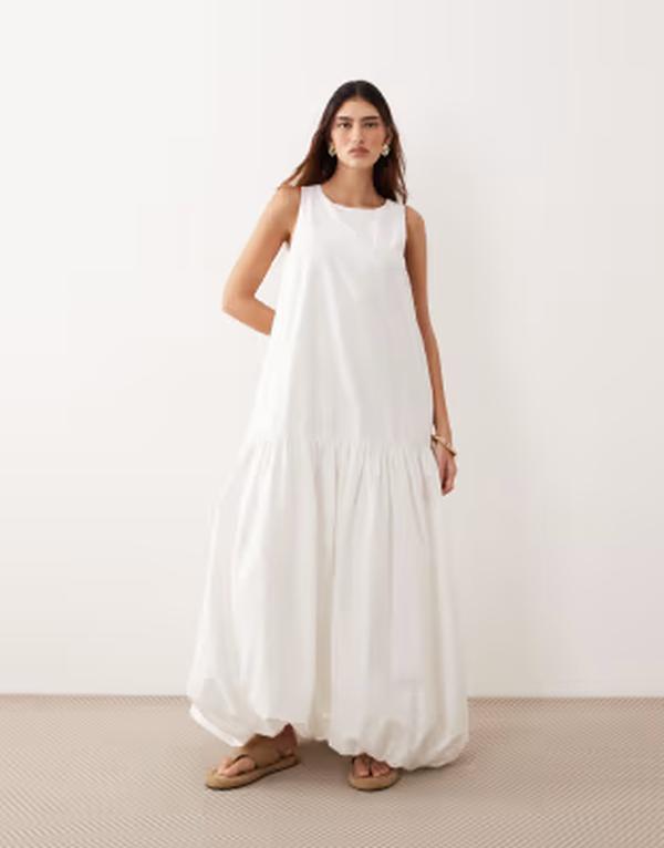 アレンジ レディース トップス ワンピース マキシ ARRANGE dropped waist maxi dress with bubble hem WHITE ホワイト｜ReVida 店 43,080円