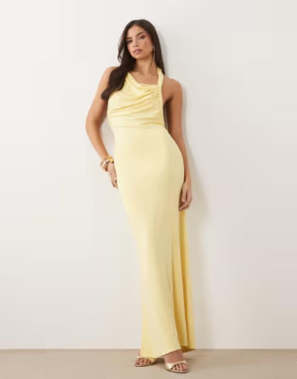 アリアコーブ レディース トップス ワンピース アシンメトリー マキシ ホルター Aria Cove double laye red slinky asymmetric halterneck low twist back dress maxi dress in yellow イエロー｜ReVida 店 22,260円