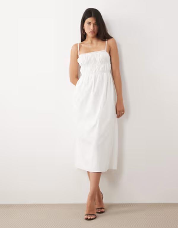 カイア レディース トップス ワンピース ミディ コットン Kaiia exclusive cotton shir red bust detail midi dress WHITE ホワイト｜ReVida 店