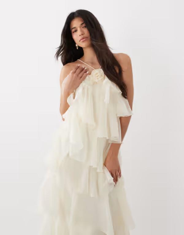 ジーナトリコ レディース トップス ワンピース マキシ Gina Tricot frill maxi dress in cream クリーム|ReVida 店