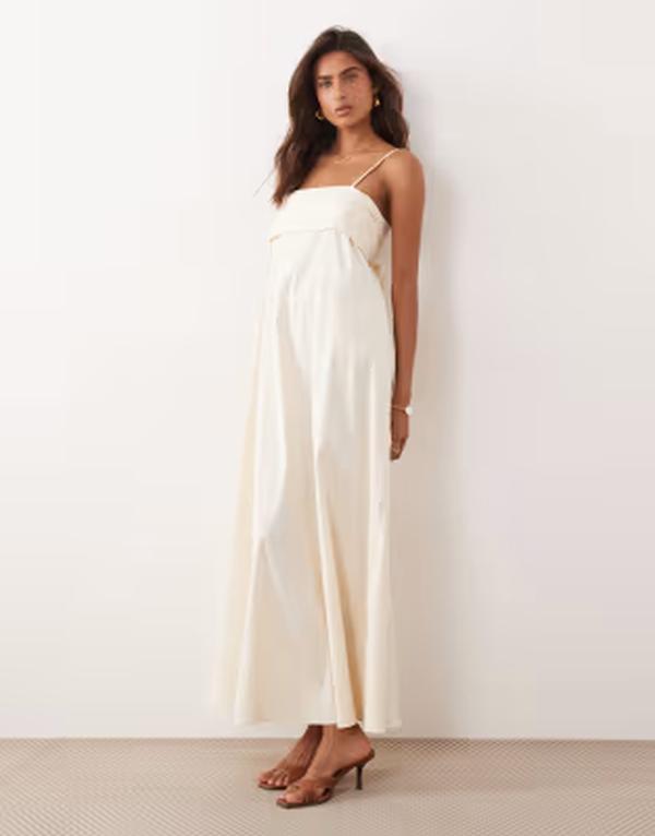 カイア レディース トップス ワンピース ドレープ コットン マキシ Kaiia exclusive stretch cotton rich foldover drape detailing cami maxi dress in cream クリーム|ReVida 店