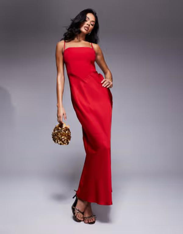 エバーニュー レディース トップス ワンピース マキシ Ever New square neck corset maxi dress Red レッド|ReVida 店