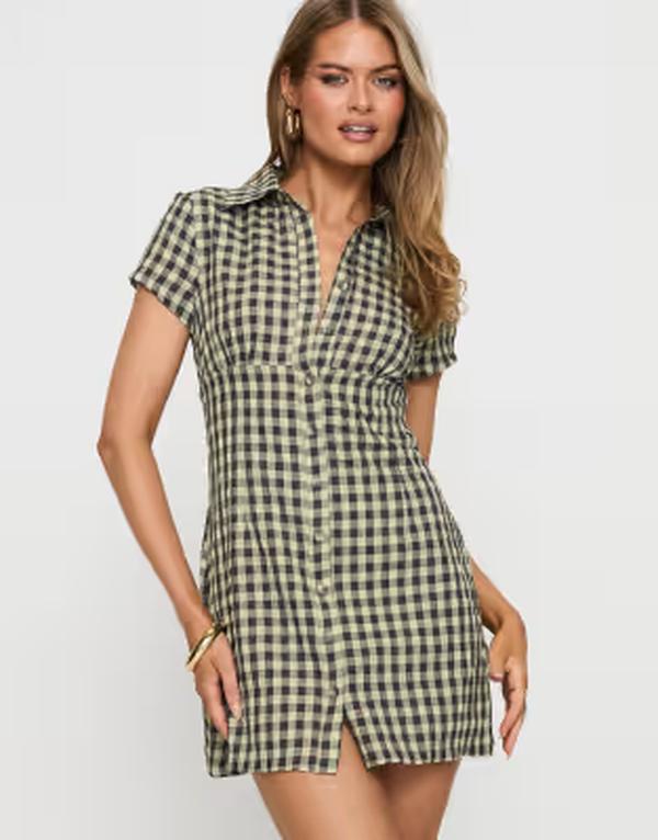 プリンセスポリー レディース トップス ワンピース ミニ シャツ コットン Princess Polly Motley cotton fitted mini shirt dress plaid BROWN PLAID ブラウン|ReVida 店
