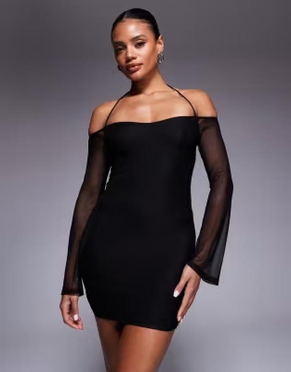 プリンセスポリー レディース トップス ワンピース ミニ メッシュ Princess Polly Acosta mesh sleeve bodycon mini dress Black ブラック|ReVida 店