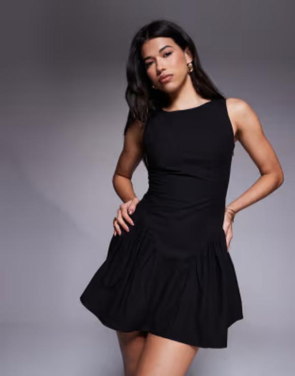 ザ・フロリック レディース トップス ワンピース ミニ ノースリーブ The Frolic exclusive bengaline sleevelesslash neck hipleat detail mini dress Black ブラック｜ReVida 店
