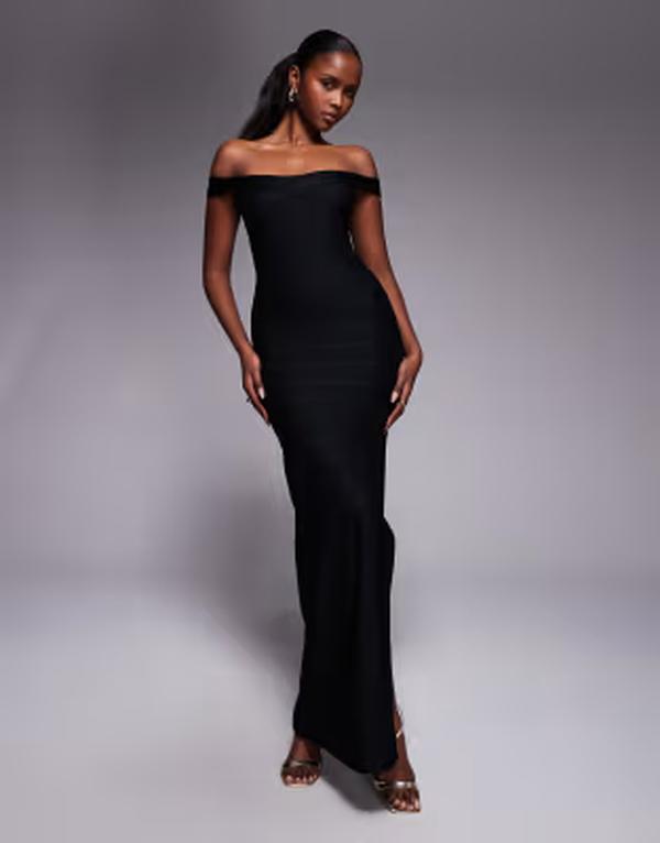 カイア レディース トップス ワンピース マキシ Kaiia exclusive bardot bandage side split maxi dress Black ブラック|ReVida 店