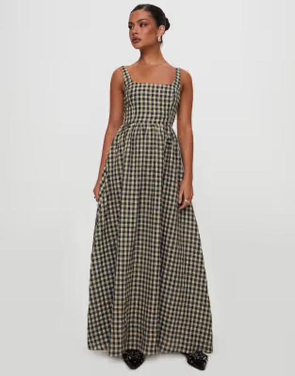 プリンセスポリー レディース トップス ワンピース ギンガムチェック マキシ ギンガム Princess Polly Cartmel seersucker square neck maxi dress and beige gingham Black/cream check クリーム｜ReVida 店 19,330円