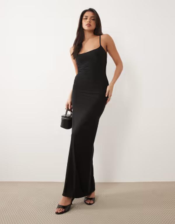 ミッシーエンパイア レディース トップス ワンピース マキシ Missyempire Missy Empire double sculpted slinky thin strap cami maxi dress Black ブラック｜ReVida 店