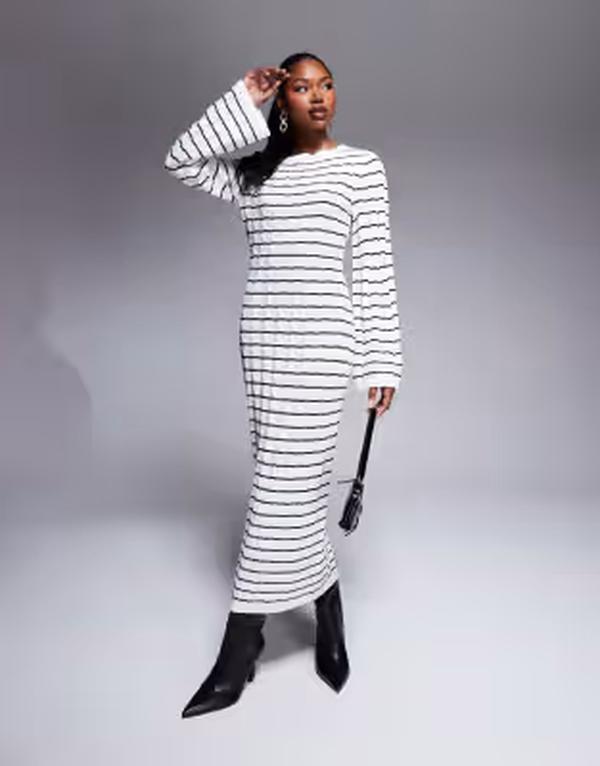 カイア レディース トップス ワンピース セーター ニット マキシ Kaiia exclusive knit maxi sweater dress and cream stripe Cream stripe クリーム｜ReVida 店
