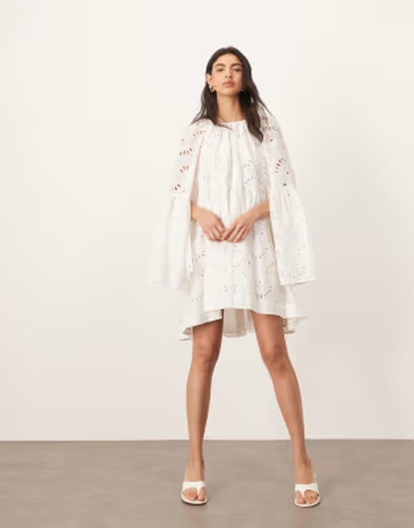 アレンジ レディース トップス ワンピース ミニ ARRANGE oversized organdy eyelet mini smock dress WHITE ホワイト｜ReVida 店