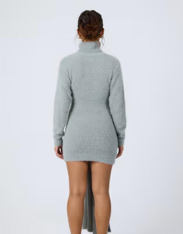 アリアコーブ レディース トップス ワンピース タートルネック ドレープ ミニット Aria Cove fluffy kniturtle necknot front drape detail mini dress Gray グレー｜ReVida 店 9,344円