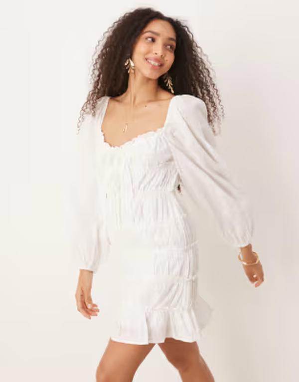 ジーナトリコ レディース トップス ワンピース ミニ Gina Tricot long sleeve sweetheart neck eyelet mini dress Off white オフホワイト｜ReVida 店