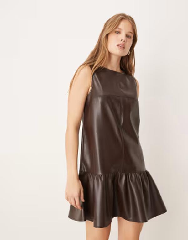 ジーナトリコ レディース トップス ワンピース ミニ Gina Tricot mini PU dress BROWN ブラウン|ReVida 店