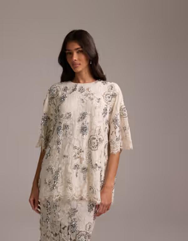 エイソス レディース トップス ワンピース レース ASOS DESIGN Bridalace top with embellishment IVORY アイボリー｜ReVida 店