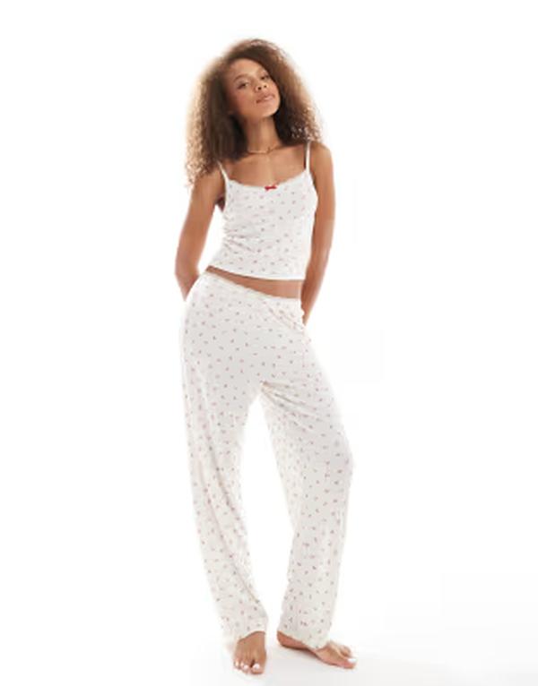 アーバンスレッズ レディース ボトムス カジュアルパンツ プリント Urban Threads bow printed pointelle pajama pants BEIGE ベージュ|ReVida 店