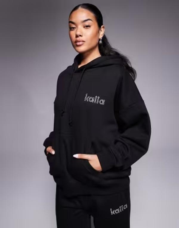 カイア レディース アウター パーカー・スウェット コットン ロゴ Kaiia exclusive cotton rich diamante logoversized hoodie - part of a set Black ブラック|ReVida 店