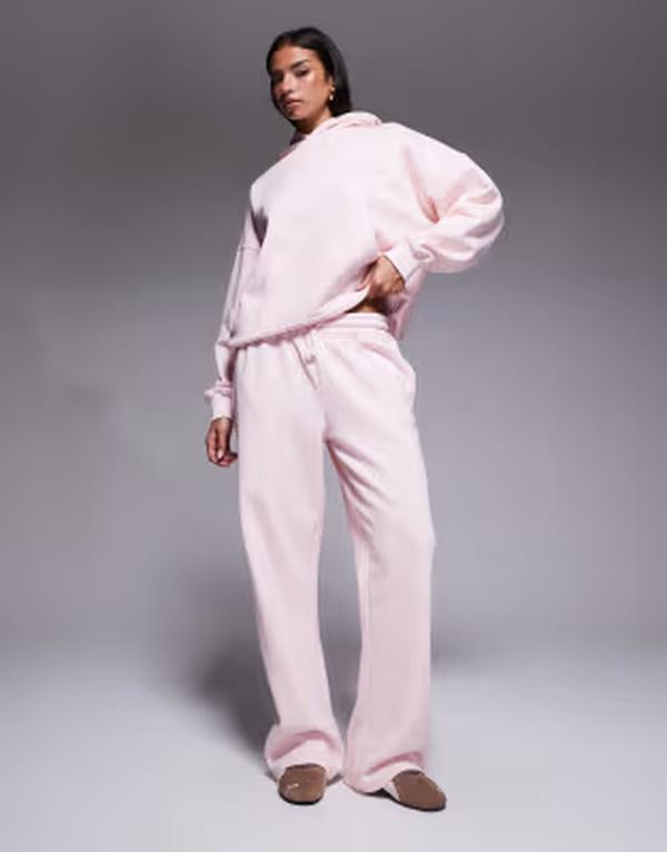 カイア レディース ボトムス 心地好いズボン下 ワイドレッグ スウェットパンツ 綿織物 ロゴタイプ Kaiia cotton rich logo wide leg sweatpants インチ strawberry pink - part of a set Strawberry milkshake サクラ色