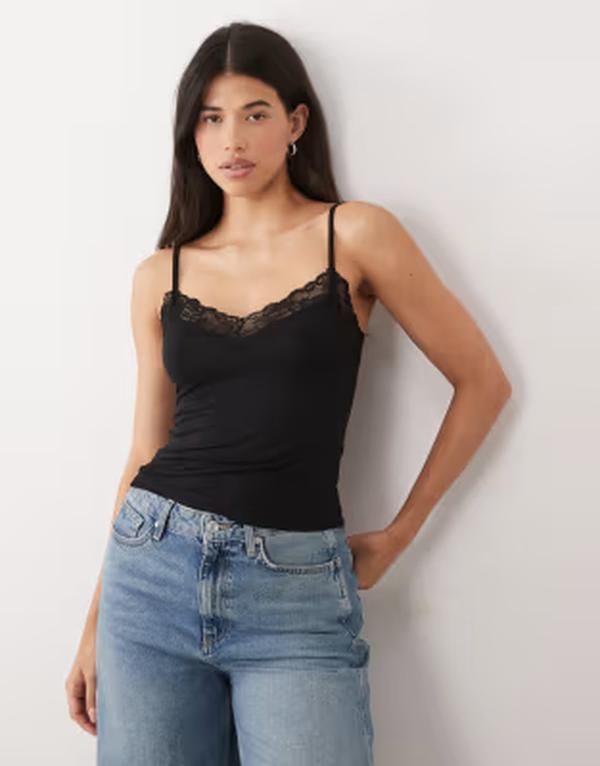 ジーナトリコ レディース ボトムス カジュアルパンツ レーストリム レース Gina Tricot lace trim softouch tank top Black ブラック|ReVida 店