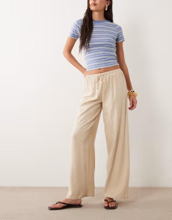 ザ・フロリック レディース ボトムス 心地好いズボン下 ワイドレッグ ドローコードウエスト リネン The Frolic exclusive linen blendrawstring waist wide leg pants BEIGE ベージュ