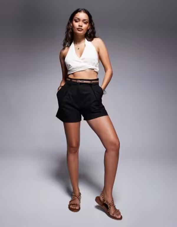 リバーアイランド レディース ボトムス ハーフパンツ・ショーツ ショートパンツ River Island Petite belted tailo red shorts Black ブラック|ReVida 店