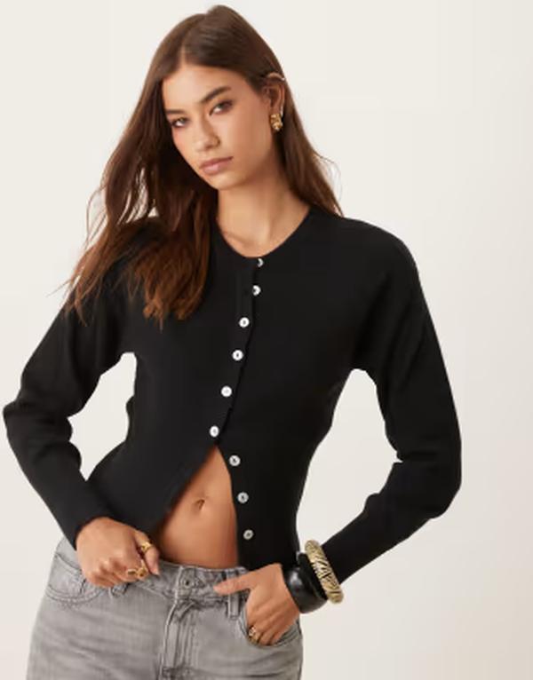 ジーナトリコ レディース アウター カーディガン ニット Gina Tricot long sleeve fitted fine knit cardigan Black ブラック｜ReVida 店