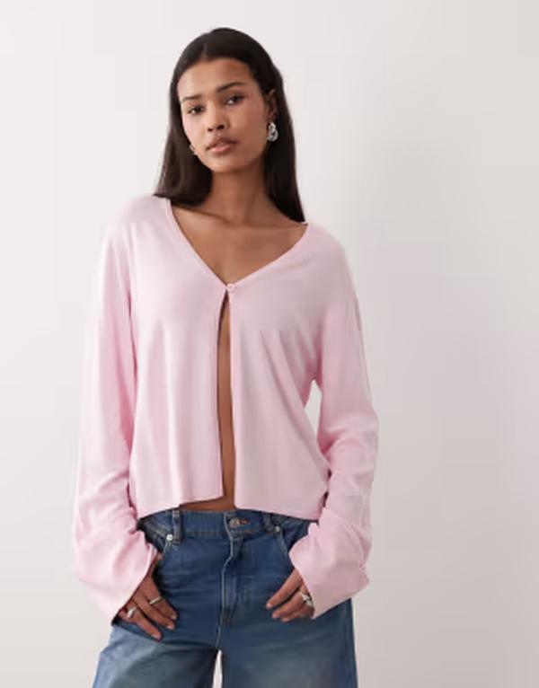 ジーナトリコ レディース アウター カーディガン ニット Gina Tricot folded sleeve single button knit cardigan pink ピンク｜ReVida 店
