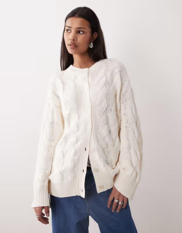 ジーナトリコ レディース アウター カーディガン コットン ニット Gina Tricot rich cotton knit cable cardigan White ホワイト｜ReVida 店 19,786円