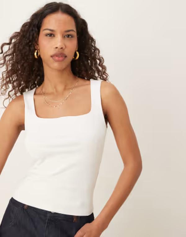 ジーナトリコ レディース トップス Tシャツ Gina Tricot square neck tank top White ホワイト｜ReVida 店