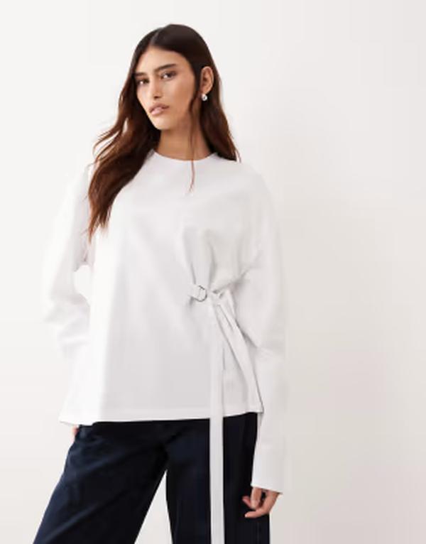 アレンジ レディース トップス Tシャツ ARRANGE side buckle long sleeve tee WHITE ホワイト|ReVida 店