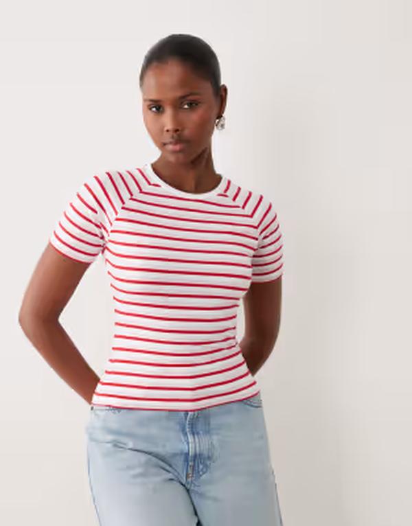 ザ・フロリック レディース トップス Tシャツ コットン The Frolic Exclusive cotton-rich baby tee & blue stripe ストライプ|ReVida 店