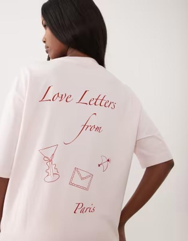 ジーナトリコ レディース トップス Tシャツ プリント Gina Tricot short sleeve red 'Love Letters from Paris' printed oversized tee pink ピンク｜ReVida 店