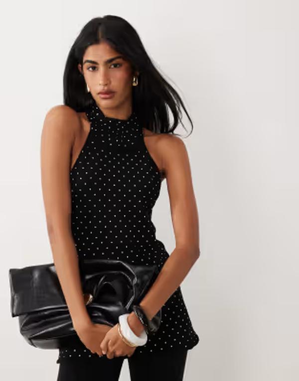 ジーナトリコ レディース トップス Tシャツ ドット柄 ドット ニット Gina Tricot polka dot knitop Black polka dot ブラック｜ReVida 店