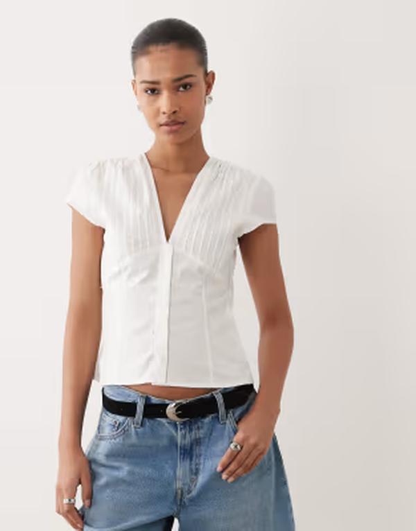 ジーナトリコ レディース トップス Tシャツ Vネック コットン ブラウス Gina Tricotton rich v neck short sleeve blouse WHITE ホワイト|ReVida 店
