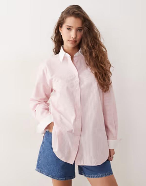 アルケット レディース トップス シャツ コットン ARKET pure cotton shirt stripes LIGHT PINK ピンク｜ReVida 店