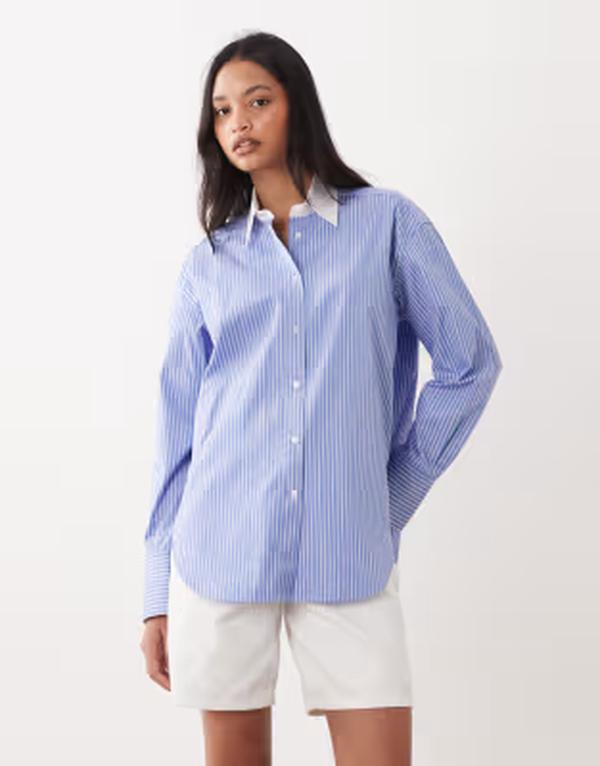 アルケット レディース トップス シャツ コントラスト コットン ARKET pure cotton shirt and white stripe with contrast cuffs Blue stripe ブルー|ReVida 店