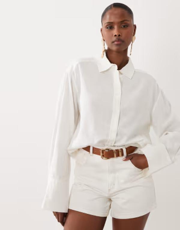 ジーナトリコ レディース トップス シャツ リネン Gina Tricot linen blend oversized shirt White ホワイト|ReVida 店
