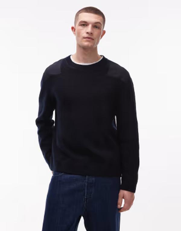 アルケット メンズ アウター ニット・セーター クルーネック ウール ARKET pure wool patch crew necknit sweater Dark Blue ブルー|ReVida 店