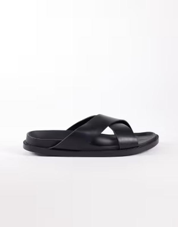 セクウェル メンズ シューズ サンダル SEQWL Kidman cross-over flat sandals Black PU ブラック｜ReVida 店