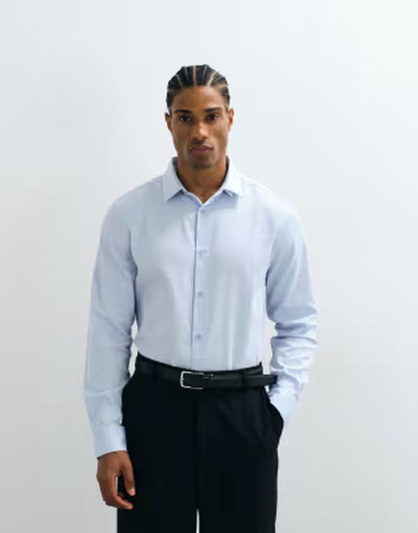 エイソス メンズ トップス シャツ レギュラーフィット ASOS DESIGN regular fit smart shirt in light Blue Stripe ブルー｜ReVida 店