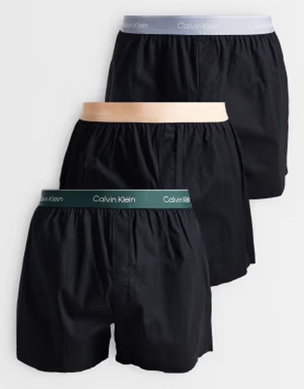 カルバンクライン メンズ アンダーウェア ボクサーパンツ コットン Calvin Klein Icon Cotton Stretch 3-pack boxers with colo red waistbands BLACK W/ DARKEST SPR ブラック｜ReVida 店