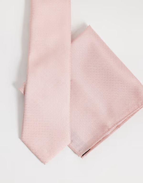 エイソス メンズ アクセサリー ネクタイ ASOS DESIGN textu red neck tie and pocket square PINK ピンク｜ReVida 店