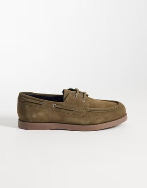 エイソス メンズ シューズ スエードクロス スピード競技 ASOS DESIGN lace up boat shoes with gum soles-green suede Khaki カーキ