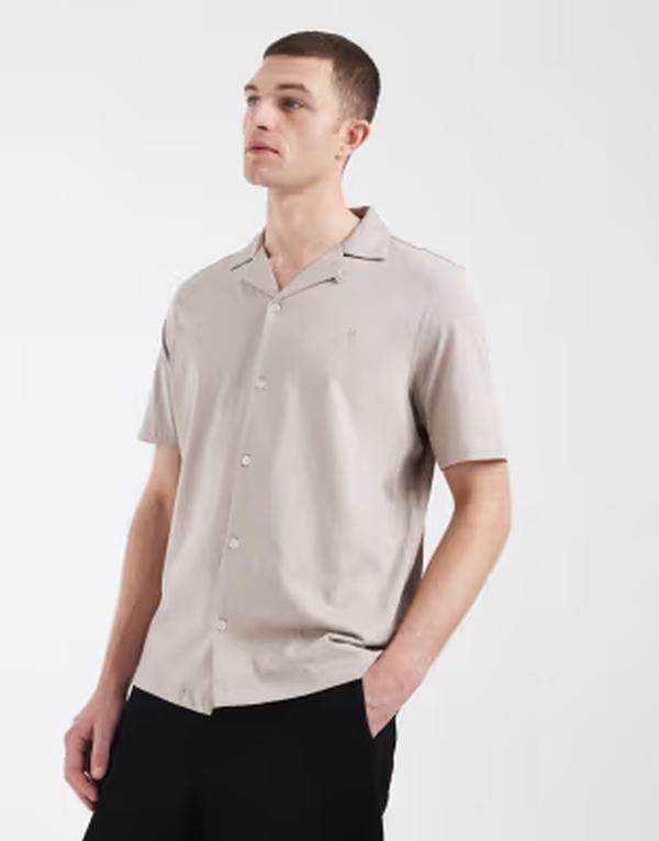 オールセインツ メンズ トップス シャツ AllSaints Hudson short sleeve shirt beige ベージュ|ReVida 店